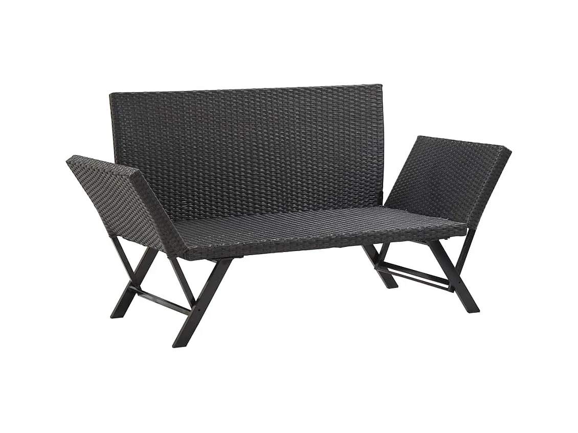 Gartenbank mit Kissen 176 cm Schwarz Harzgeflecht