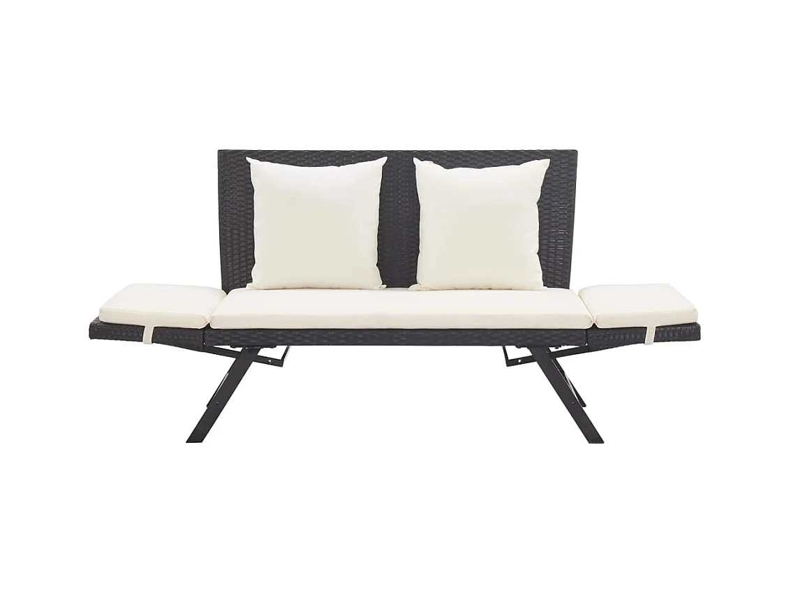 Gartenbank mit Kissen 176 cm Schwarz Harzgeflecht