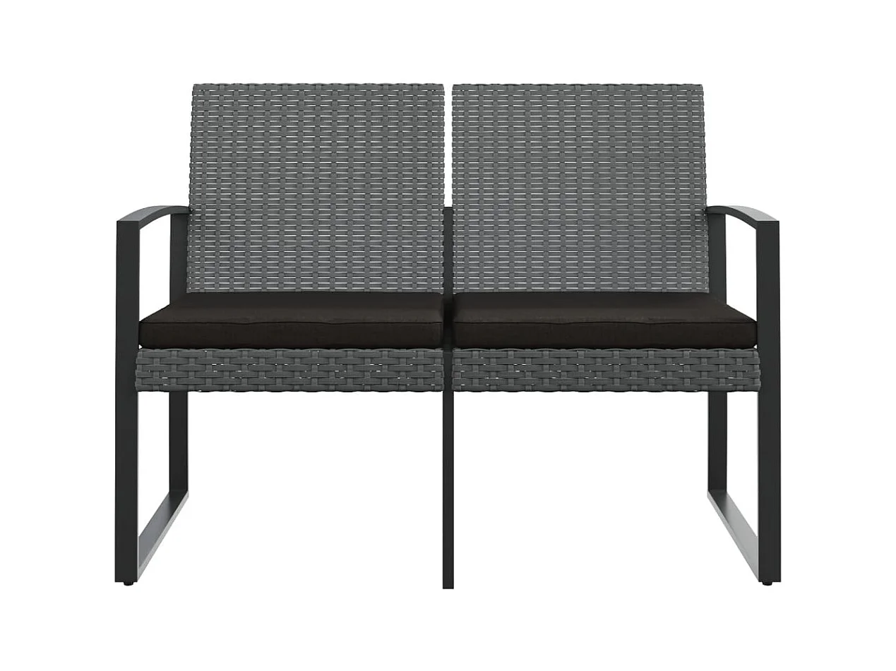 Banco de jardín de 2 plazas con cojines de ratán PP gris oscuro