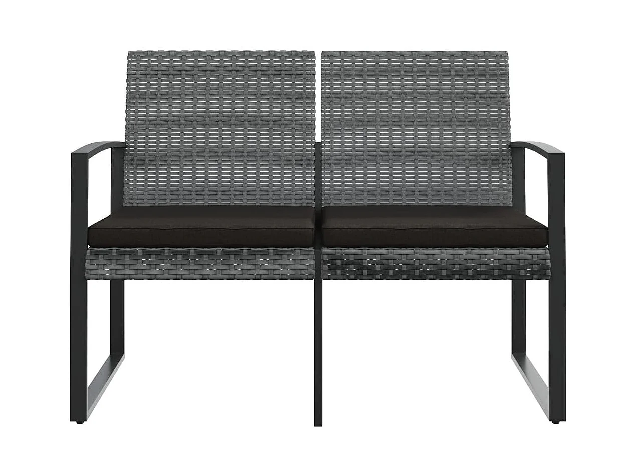 Panca da giardino a 2 posti con cuscini in rattan PP grigio scuro