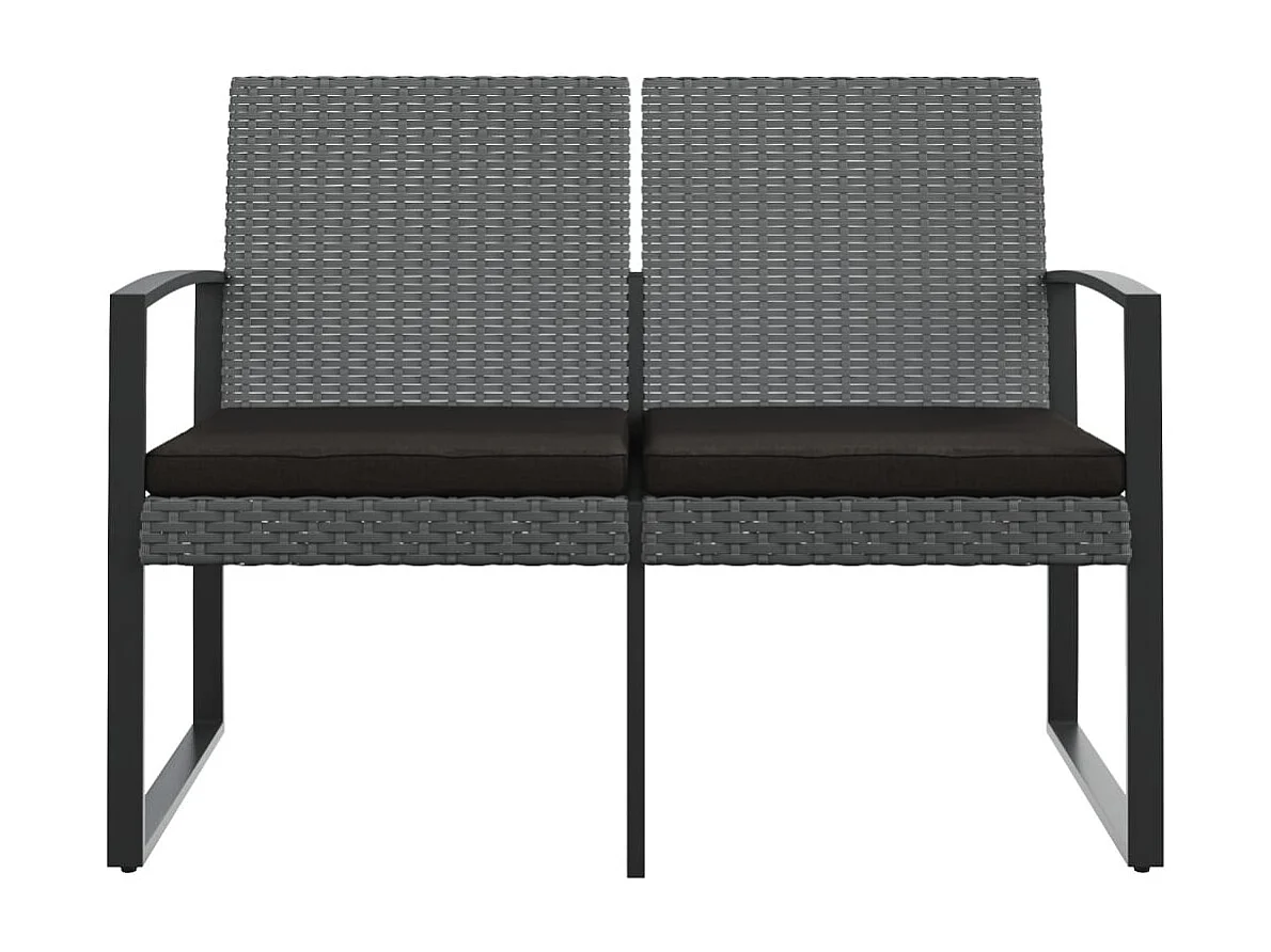 Panca da giardino a 2 posti con cuscini in rattan PP grigio scuro