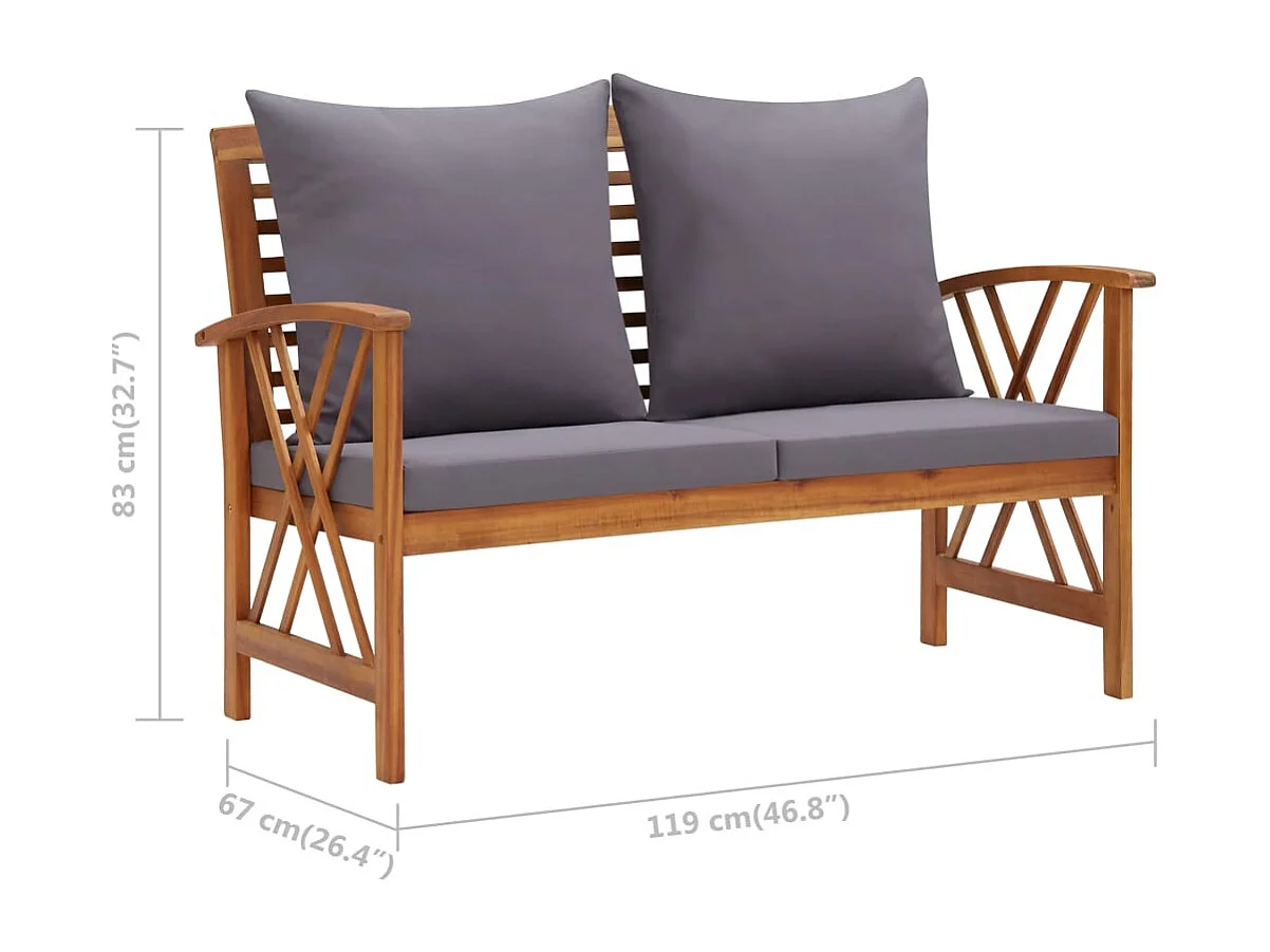 Banco de jardín con cojines 119 cm Madera maciza de acacia
