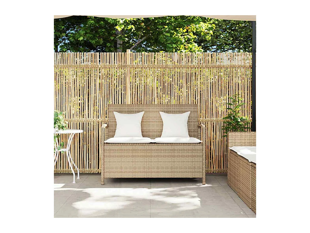 Banc de rangement de jardin avec coussin beige résine tressée