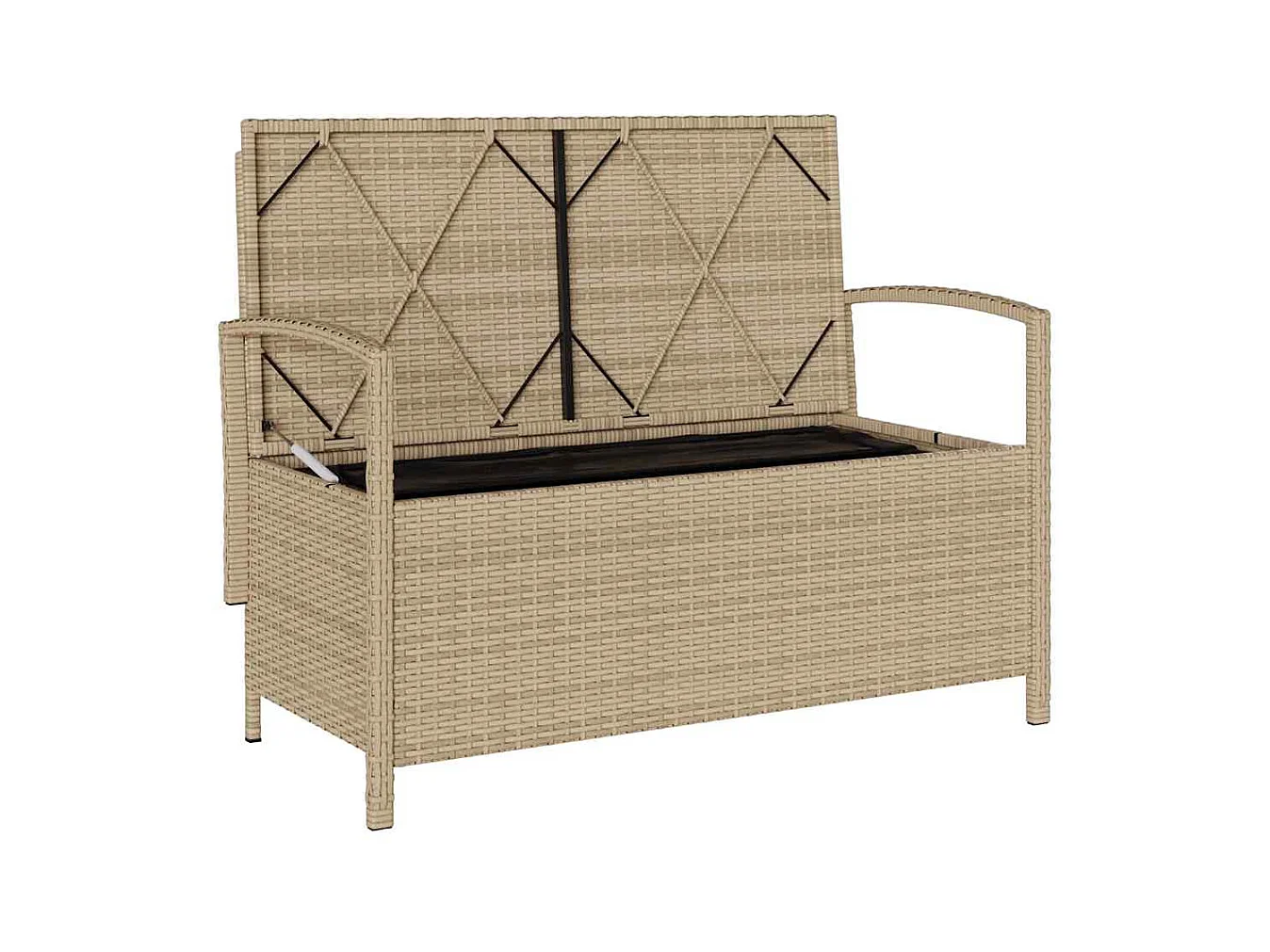 Banc de rangement de jardin avec coussin beige résine tressée