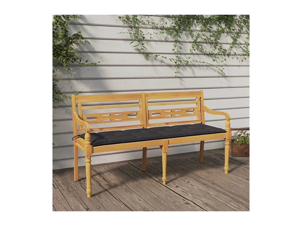 Banc Batavia avec coussin anthracite 150 cm Bois de teck massif