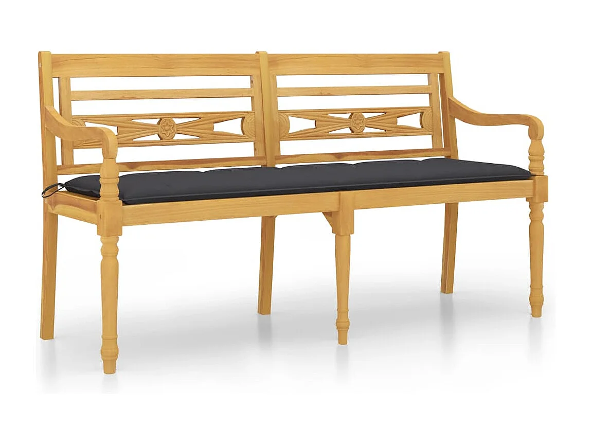 Banc Batavia avec coussin anthracite 150 cm Bois de teck massif