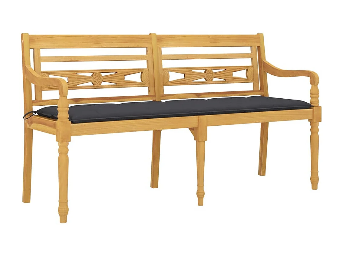 Banc Batavia avec coussin anthracite 150 cm Bois de teck massif