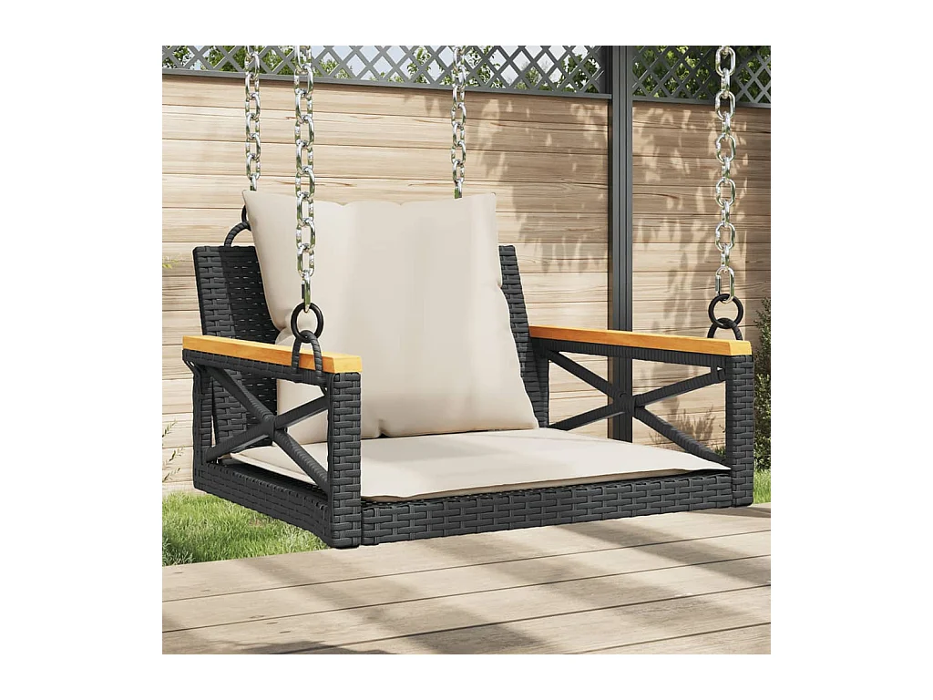 Asiento de columpio con cojines negros 63x62x40 cm resina tejida