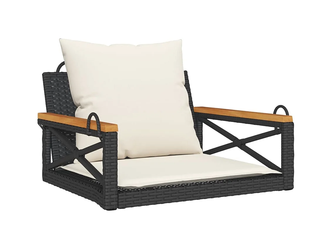 Asiento de columpio con cojines negros 63x62x40 cm resina tejida