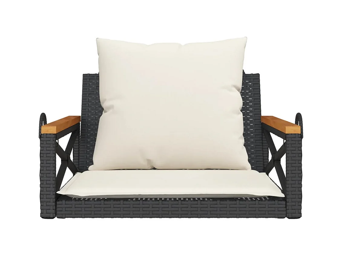 Asiento de columpio con cojines negros 63x62x40 cm resina tejida