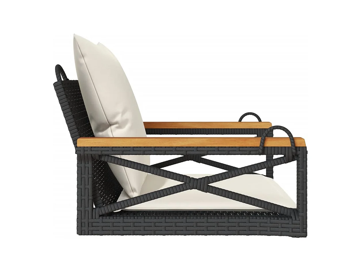 Asiento de columpio con cojines negros 63x62x40 cm resina tejida