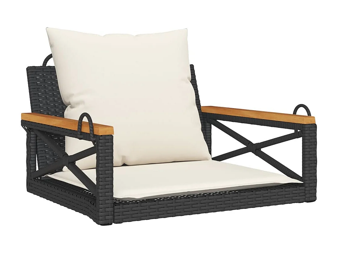 Altalena con cuscini neri 63x62x40 cm in resina intrecciata