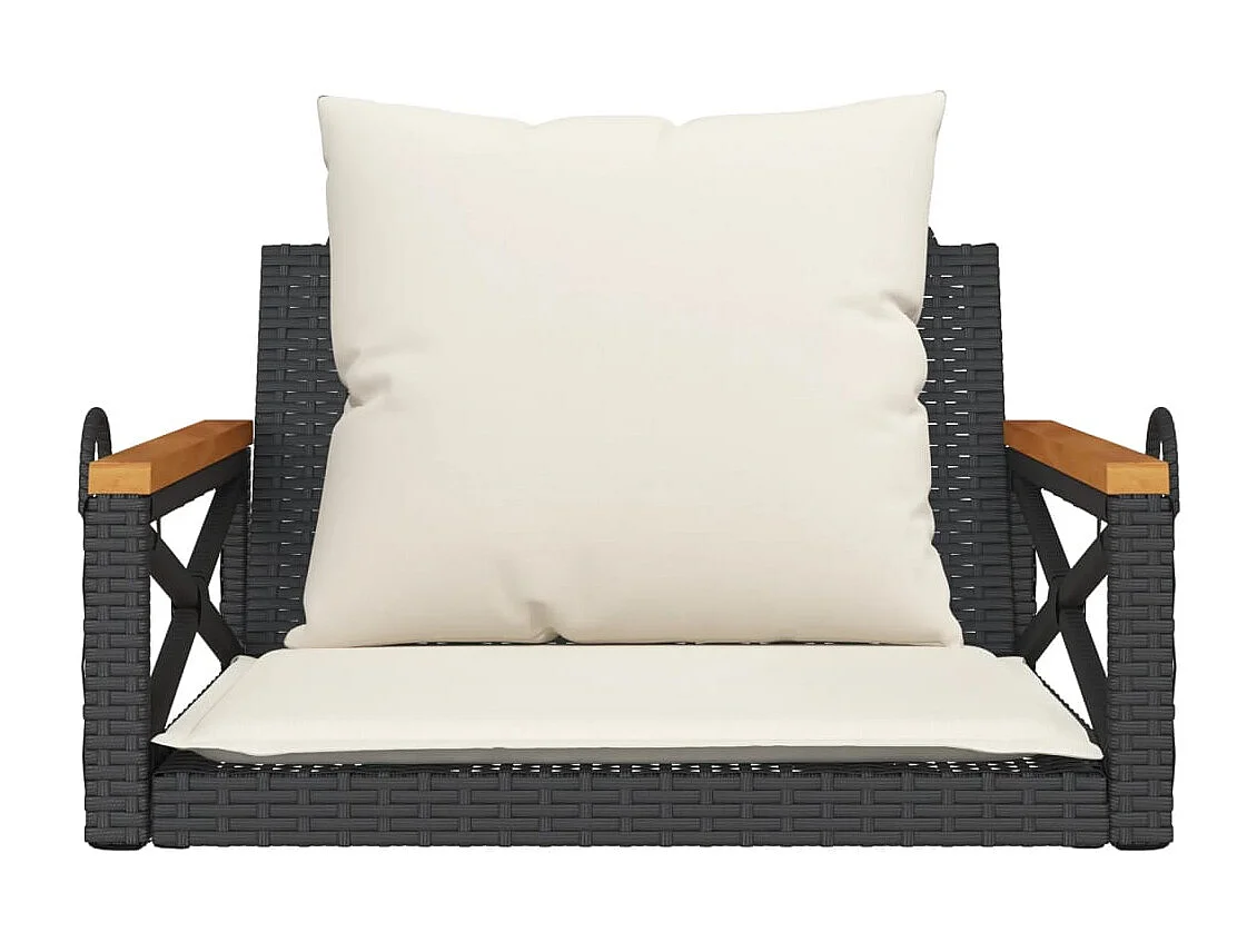 Altalena con cuscini neri 63x62x40 cm in resina intrecciata