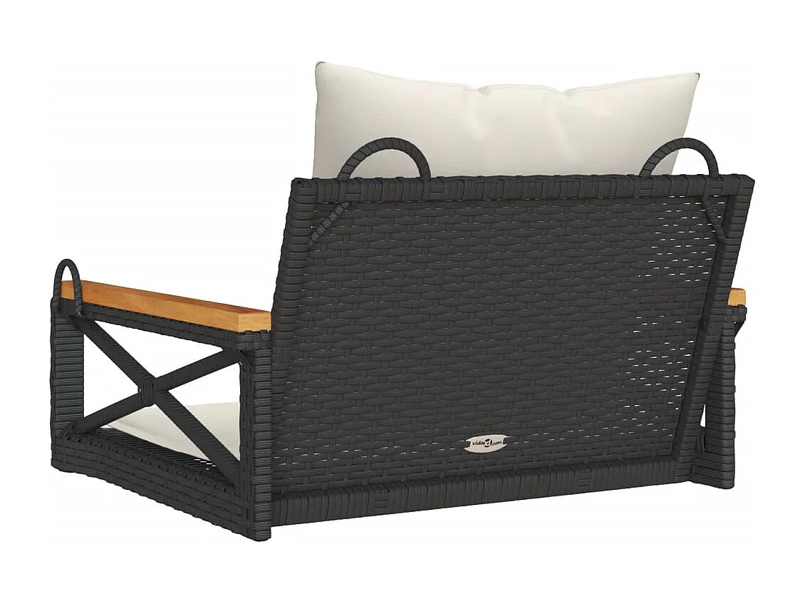 Altalena con cuscini neri 63x62x40 cm in resina intrecciata