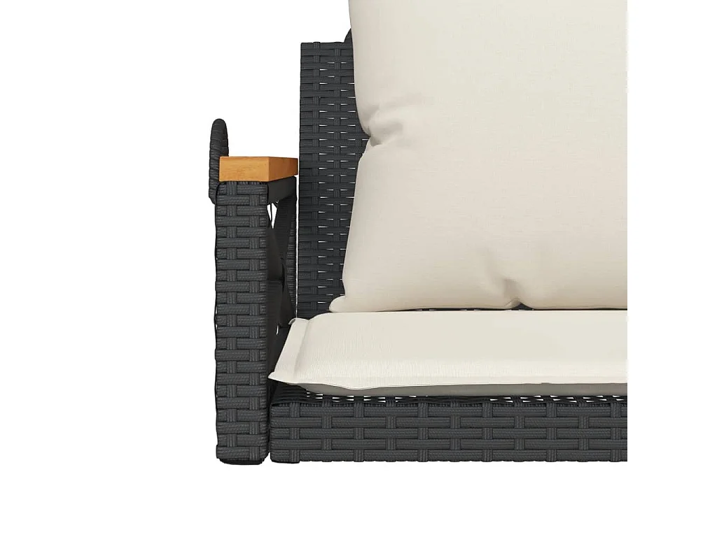 Altalena con cuscini neri 63x62x40 cm in resina intrecciata