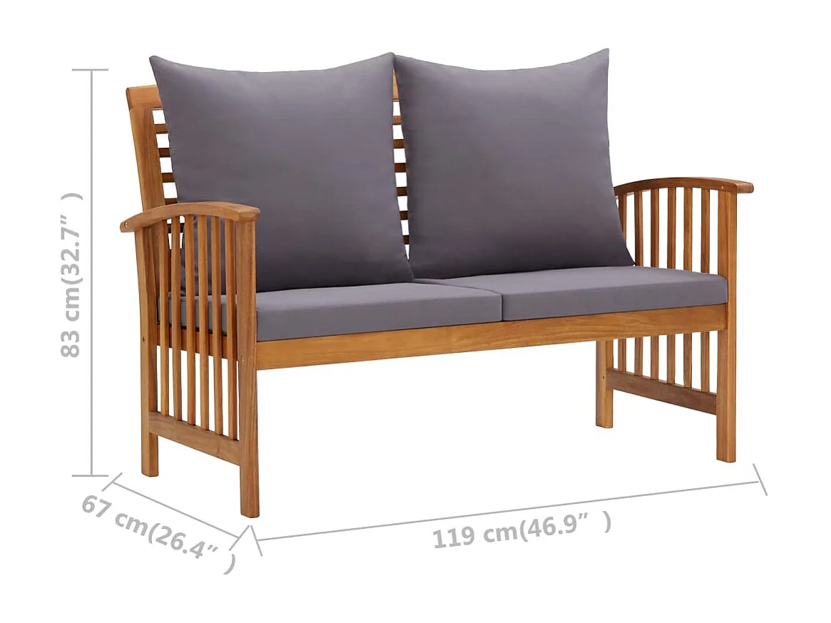 Panca da giardino con cuscini 119 cm Legno massello di acacia