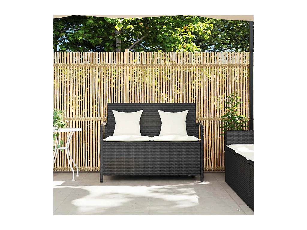 Banc de rangement de jardin avec coussin noir résine tressée