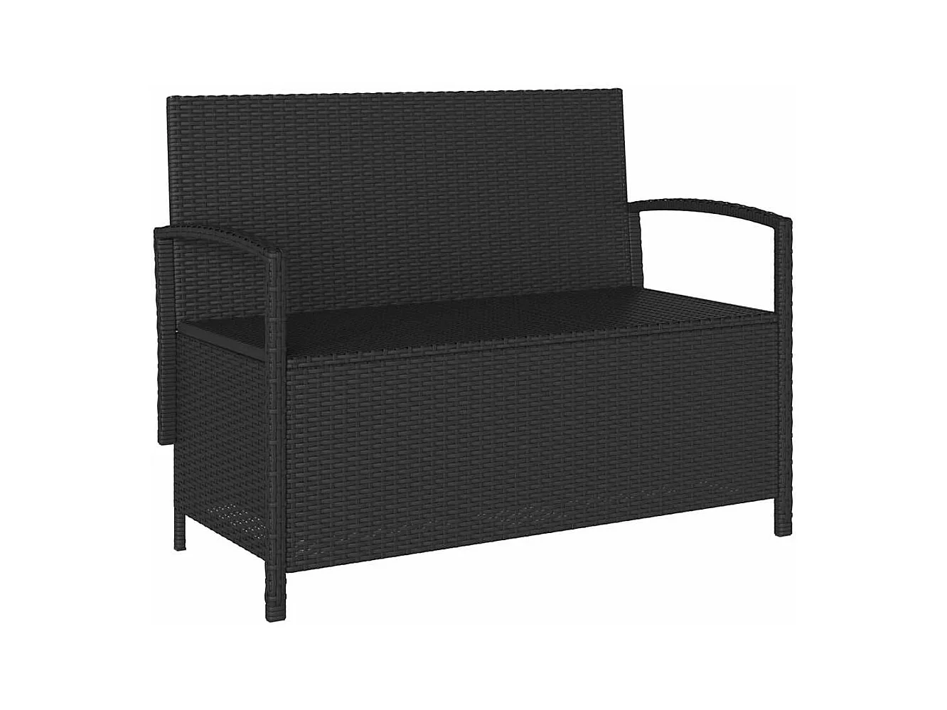 Banc de rangement de jardin avec coussin noir résine tressée