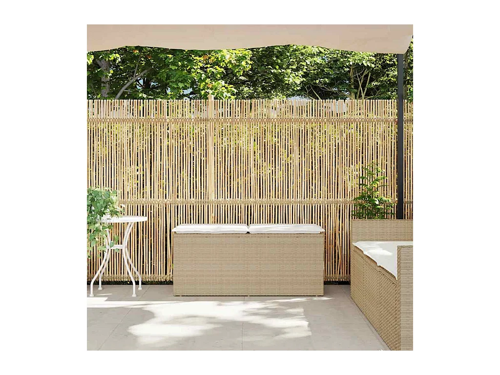 Banc de jardin avec coussin beige 110x40x44 cm résine tressée