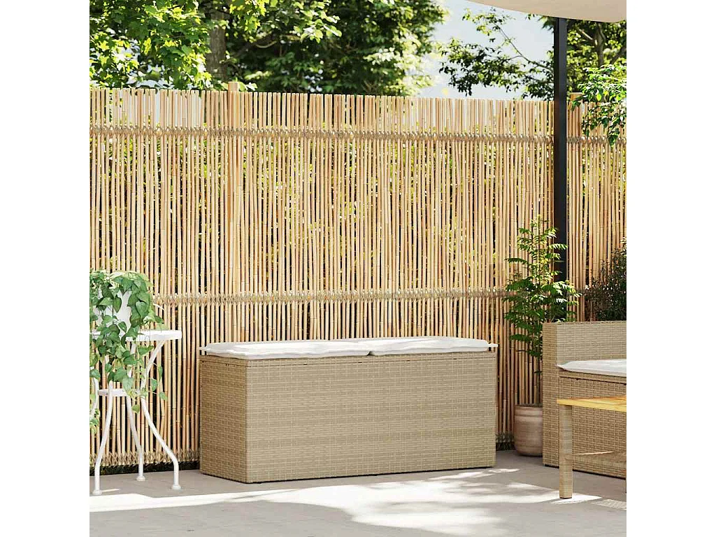 Banc de jardin avec coussin beige 110x40x44 cm résine tressée