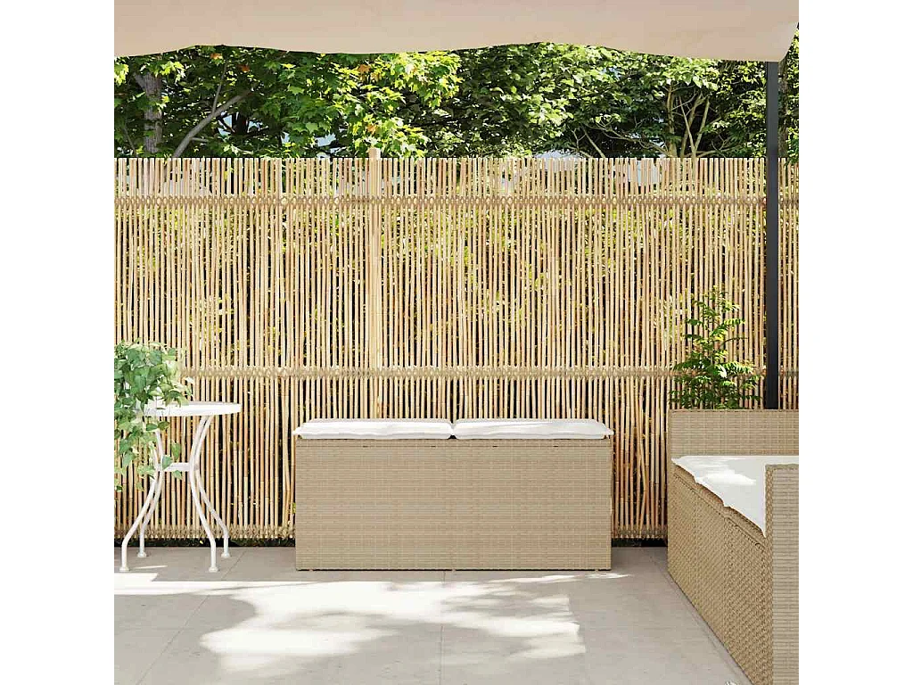 Banc de jardin avec coussin beige 110x40x44 cm résine tressée