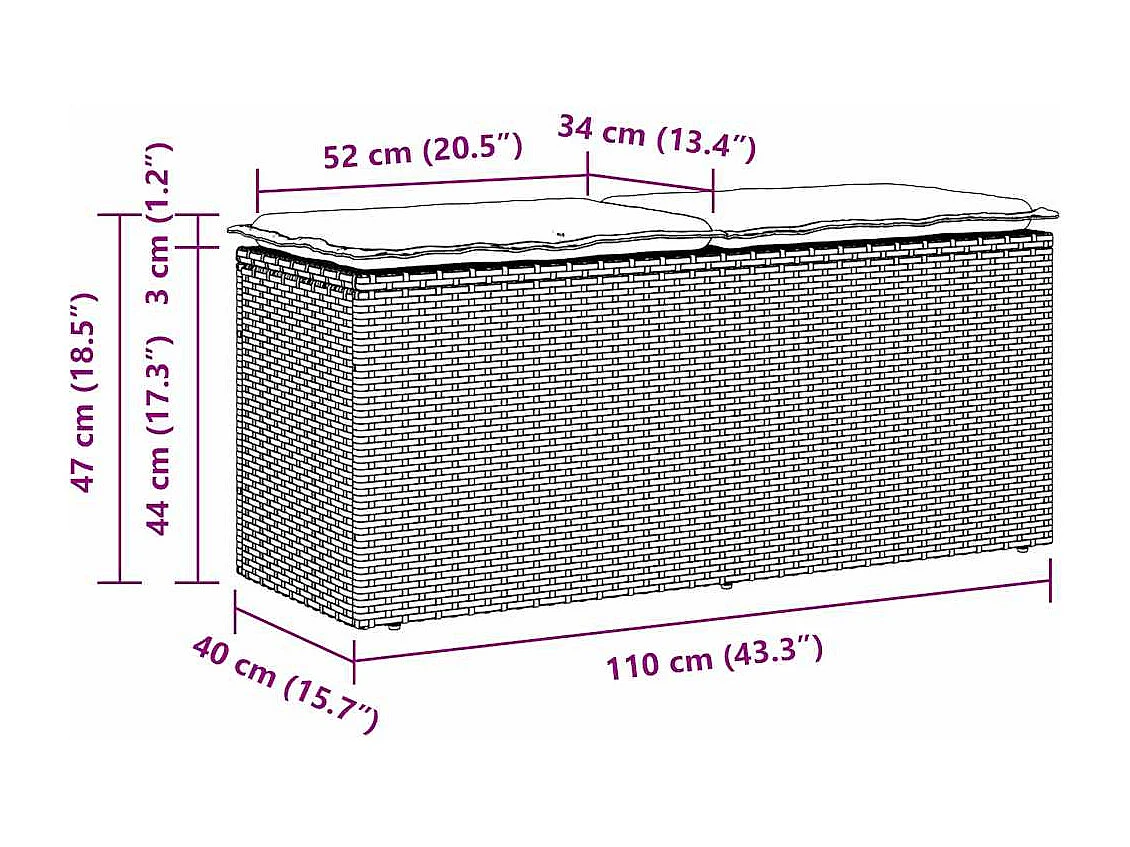 Banc de jardin avec coussin beige 110x40x44 cm résine tressée