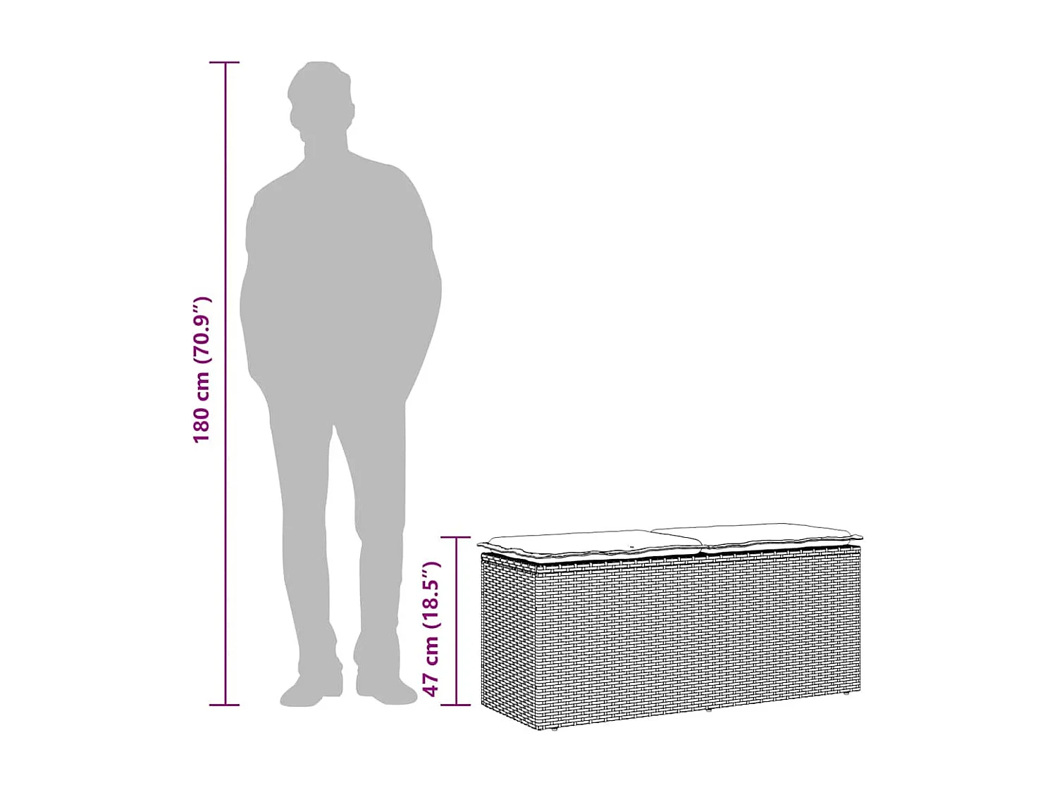 Banc de jardin avec coussin beige 110x40x44 cm résine tressée