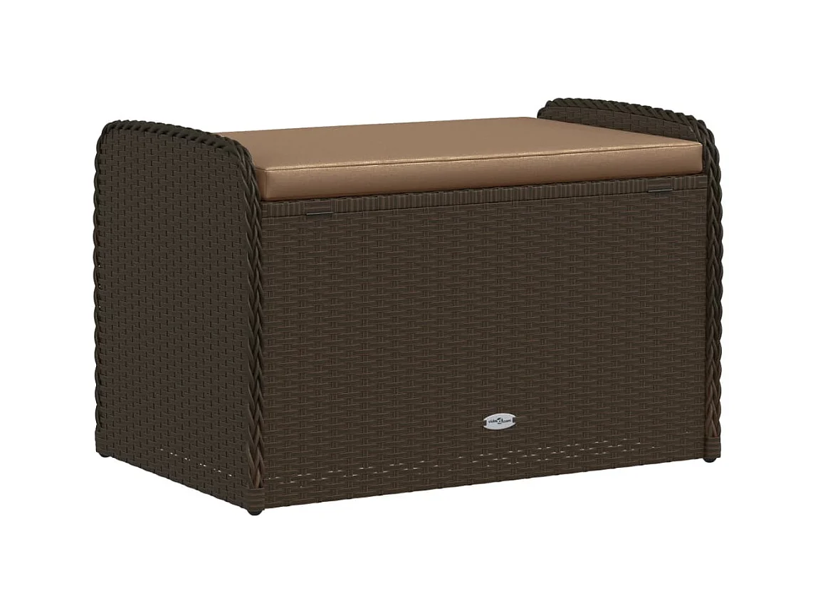 Banco con almacenaje y cojín marrón 80x51x52 cm resina tejida