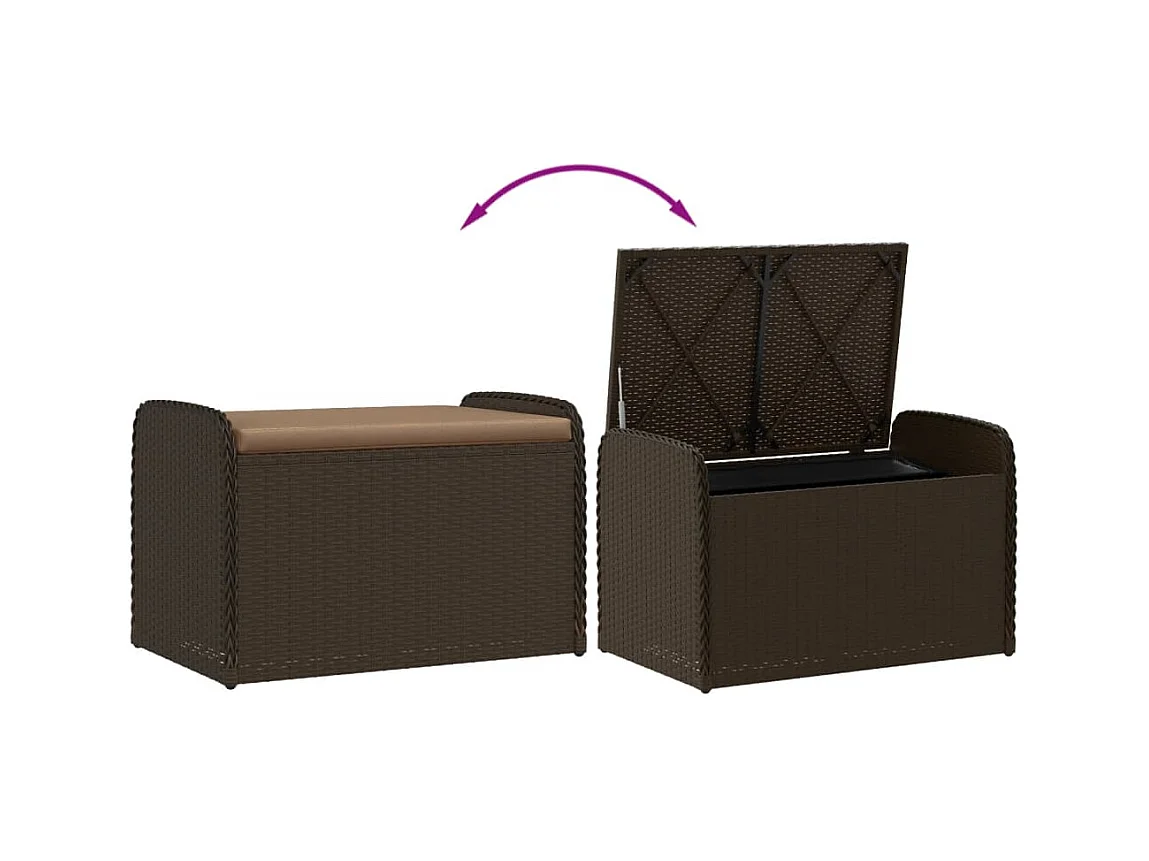 Banco con almacenaje y cojín marrón 80x51x52 cm resina tejida