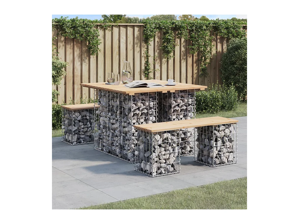 Gabion design tuinbank 100x102x72cm massief grenenhout