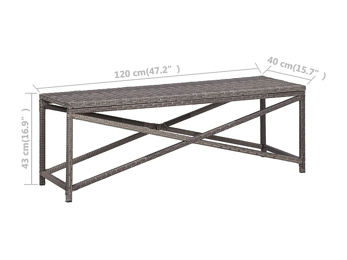 Panca da giardino 120 cm Resina intrecciata grigia