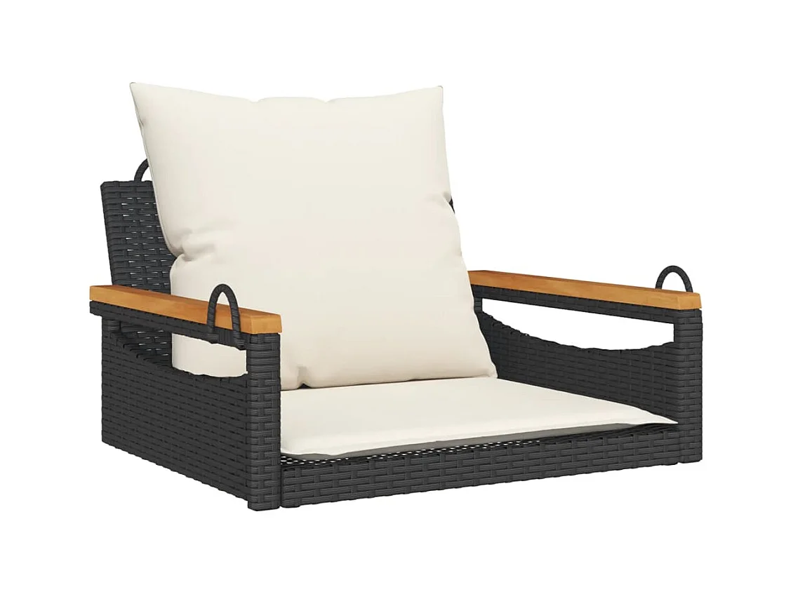 Asiento de columpio con cojines negros 63x62x40 cm resina tejida