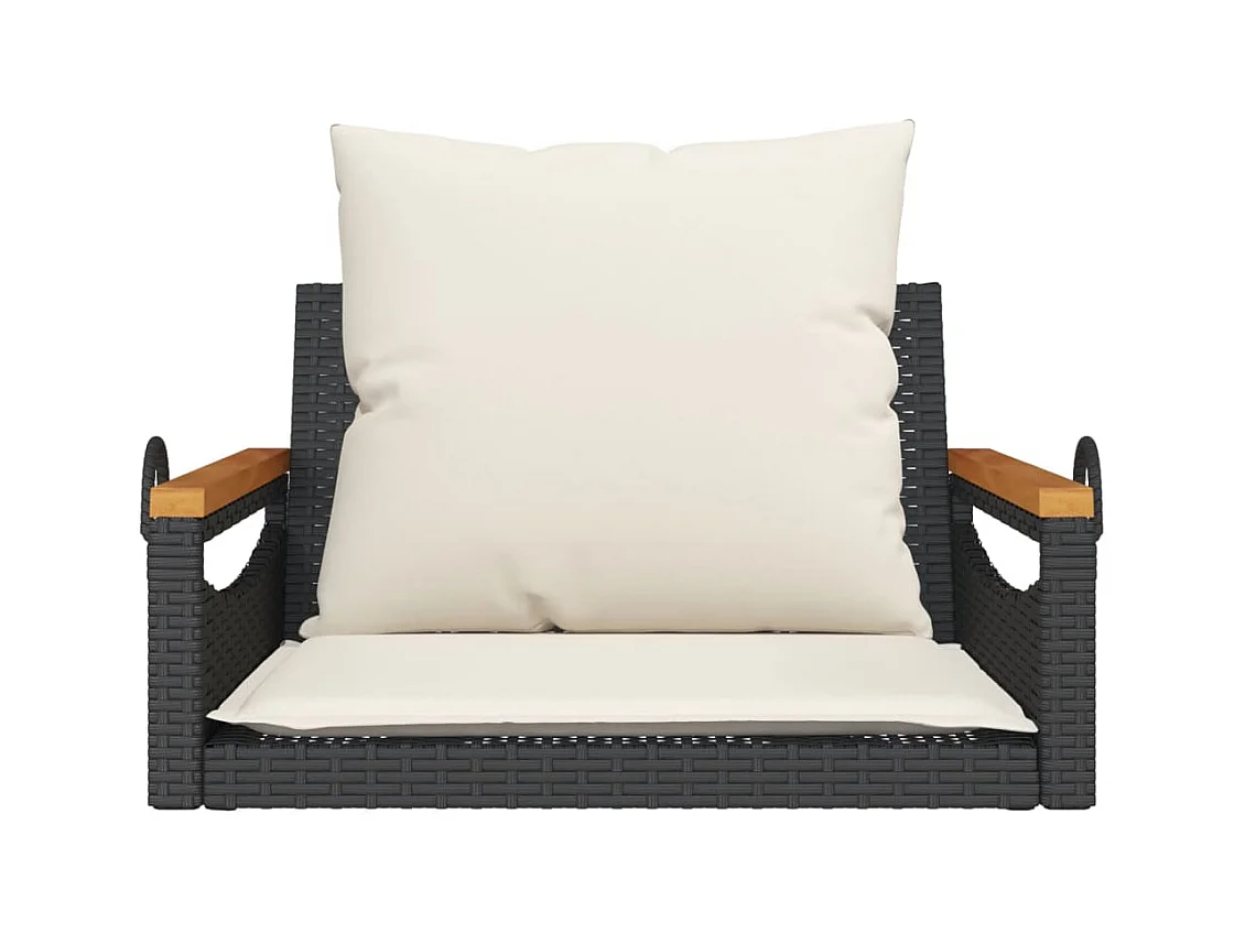 Asiento de columpio con cojines negros 63x62x40 cm resina tejida