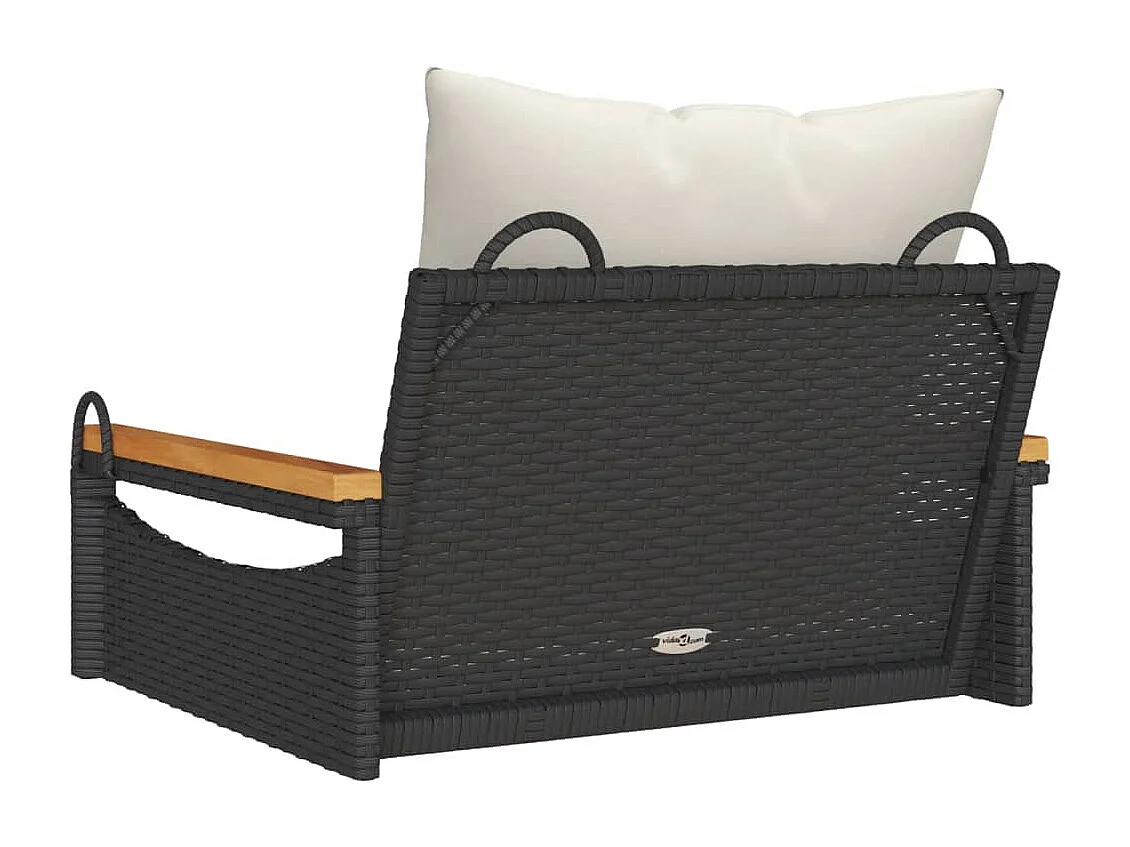 Asiento de columpio con cojines negros 63x62x40 cm resina tejida