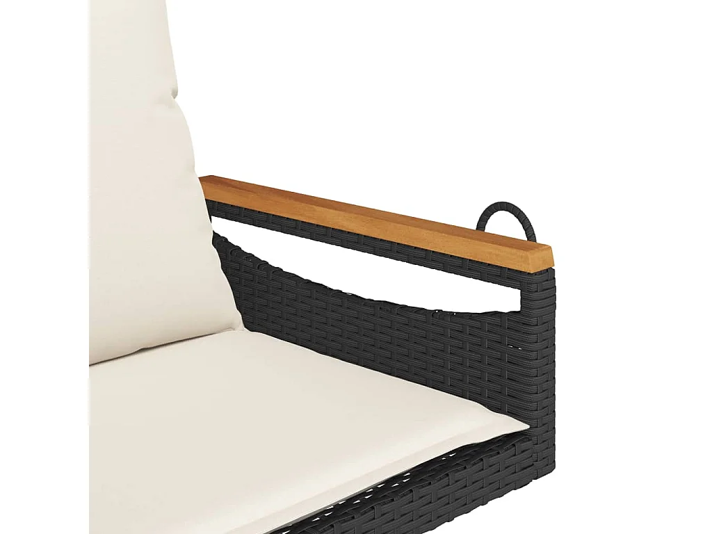 Asiento de columpio con cojines negros 63x62x40 cm resina tejida