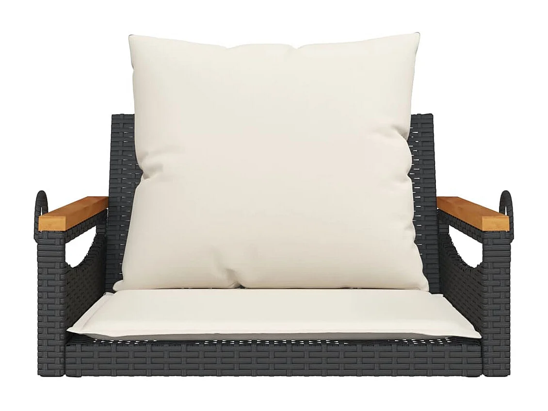 Asiento de columpio con cojines negros 63x62x40 cm resina tejida