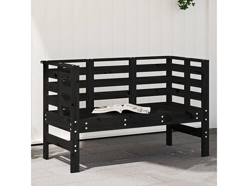 Banco de jardín negro 111,5x53x71 cm madera maciza de pino