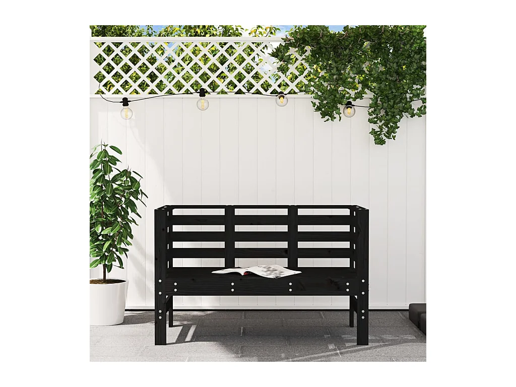 Banco de jardín negro 111,5x53x71 cm madera maciza de pino