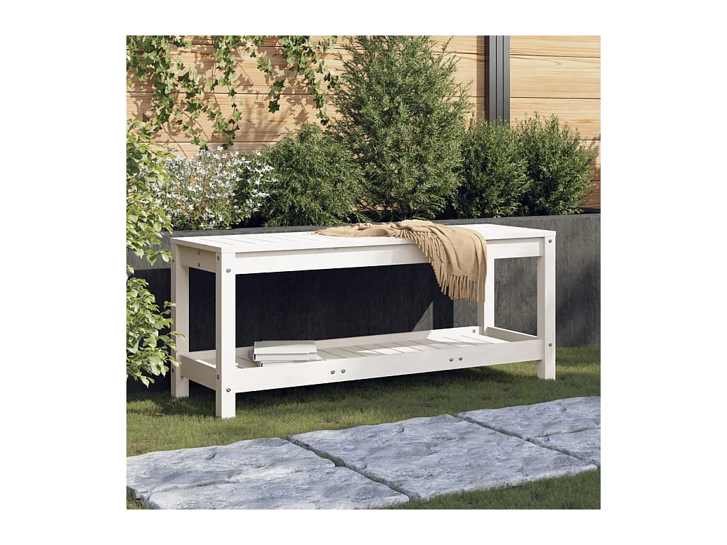 Panca da giardino bianca 108x35x45 cm in legno massello di pino