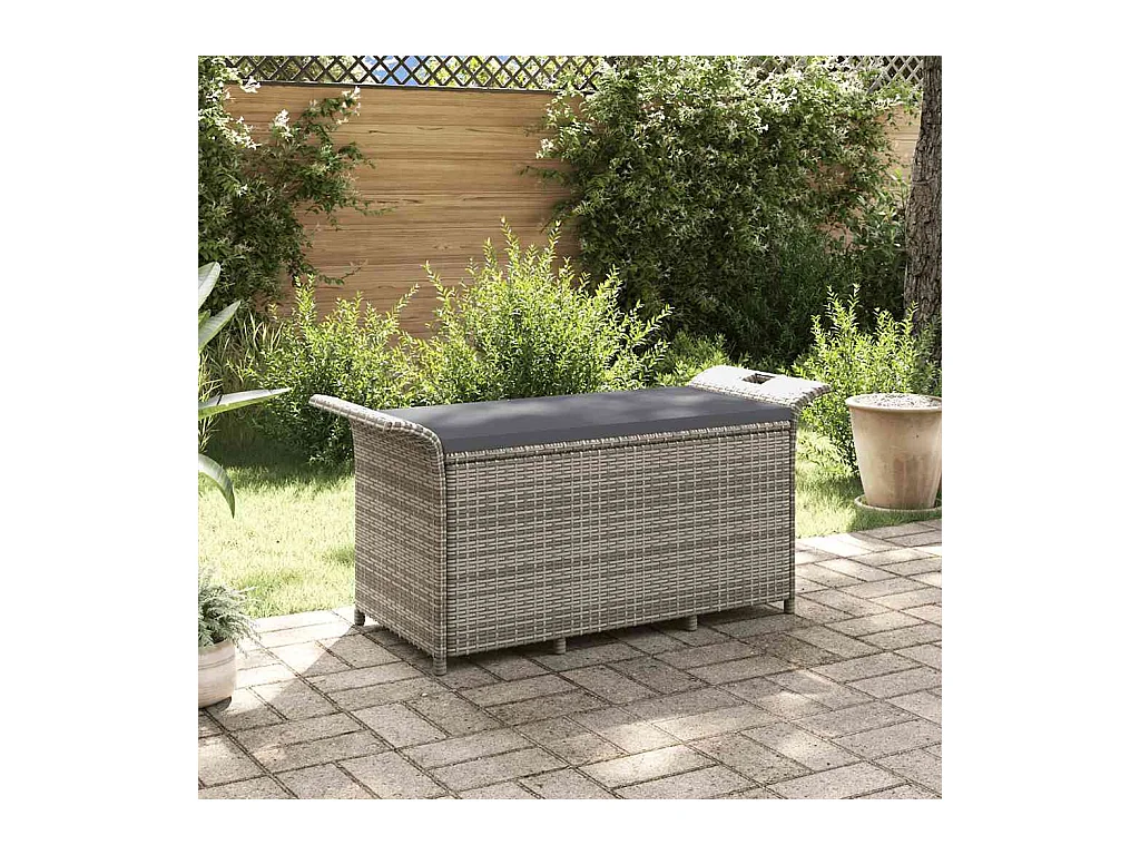 Gartenbank mit grauem Kissen 116x46x57 cm gewebtes Harz