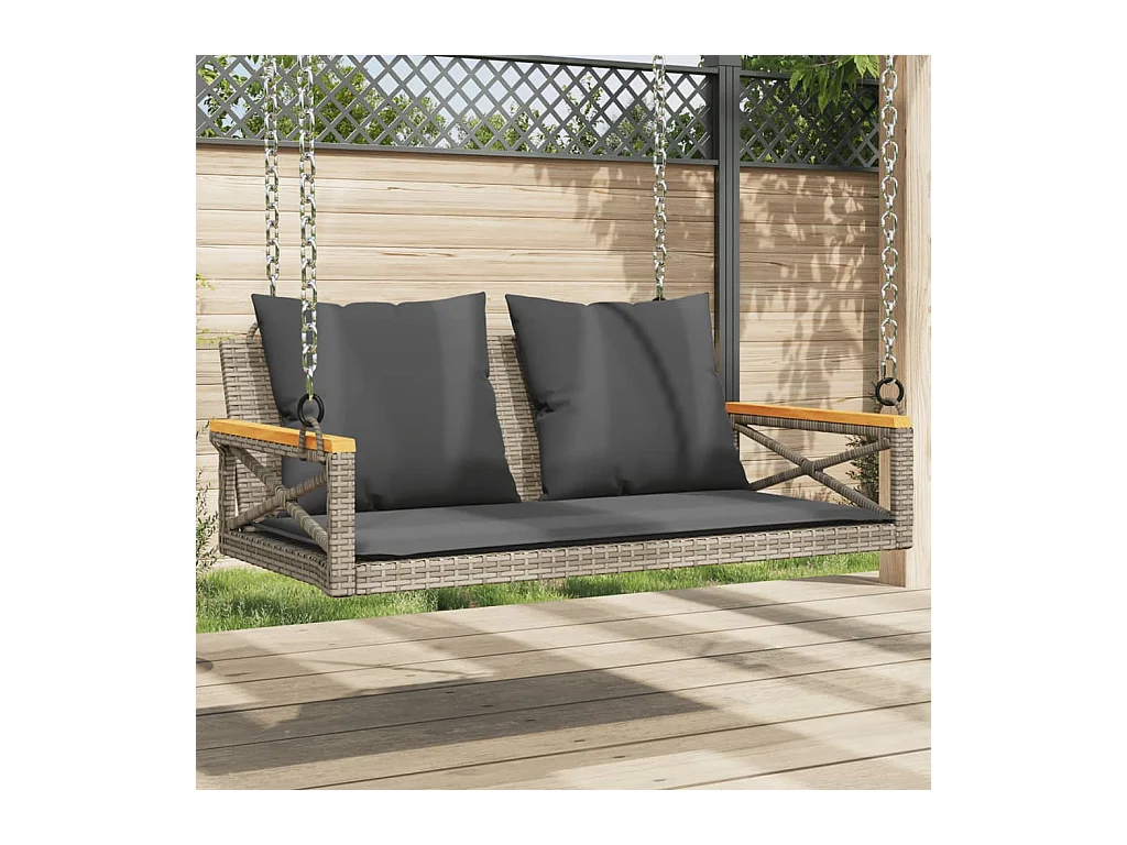 Asiento de columpio con cojines grises 109x62x40 cm resina tejida