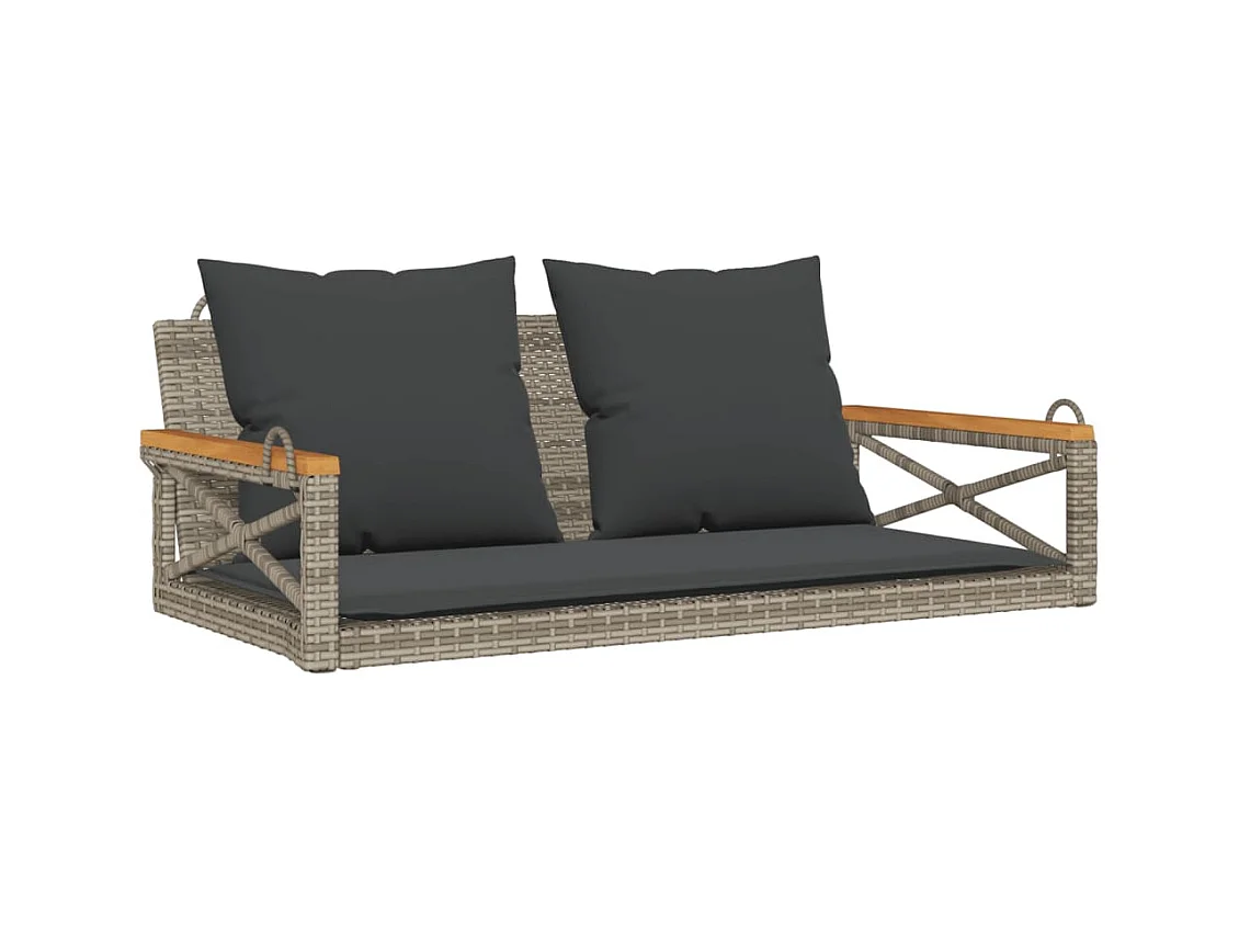 Asiento de columpio con cojines grises 109x62x40 cm resina tejida