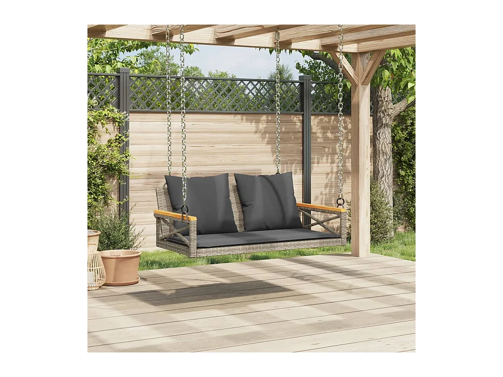 Asiento de columpio con cojines grises 109x62x40 cm resina tejida