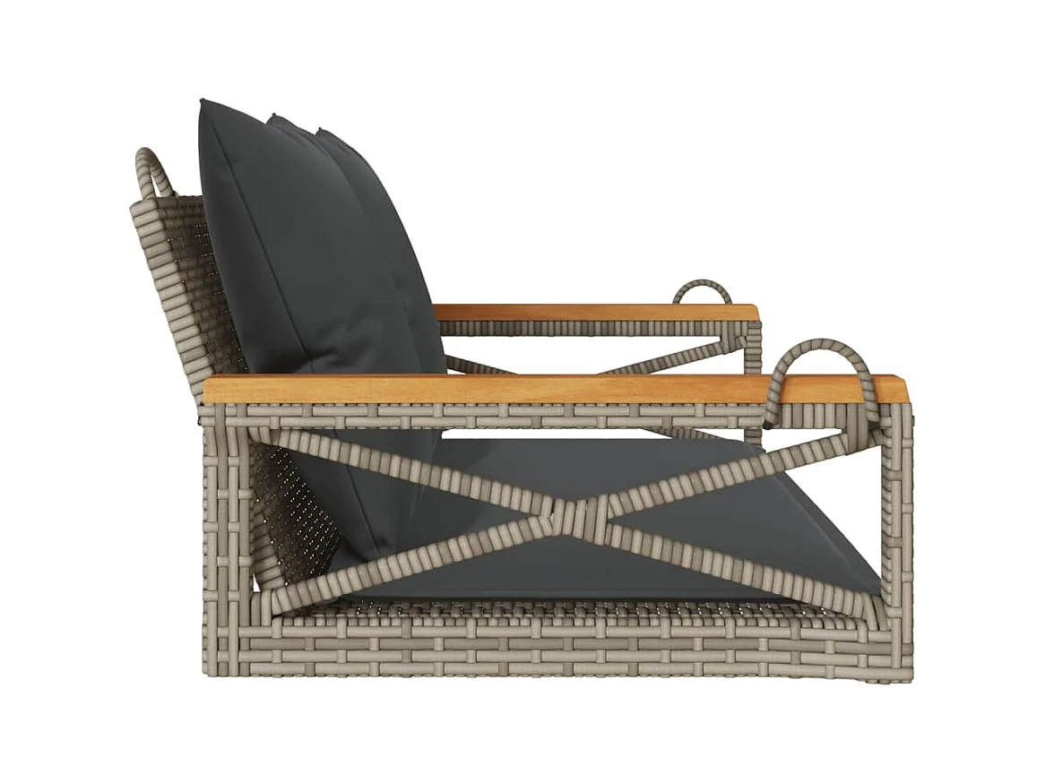 Asiento de columpio con cojines grises 109x62x40 cm resina tejida