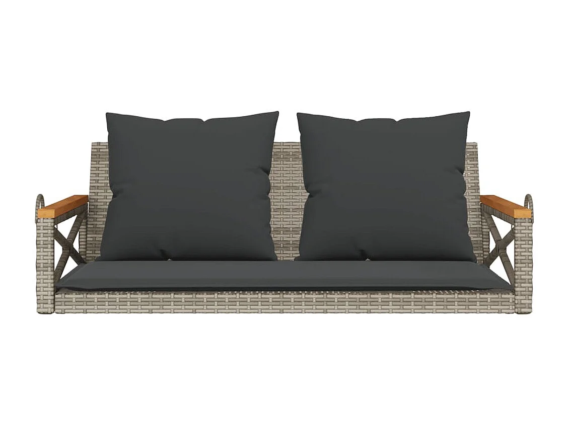 Altalena con cuscini grigi 109x62x40 cm in resina intrecciata