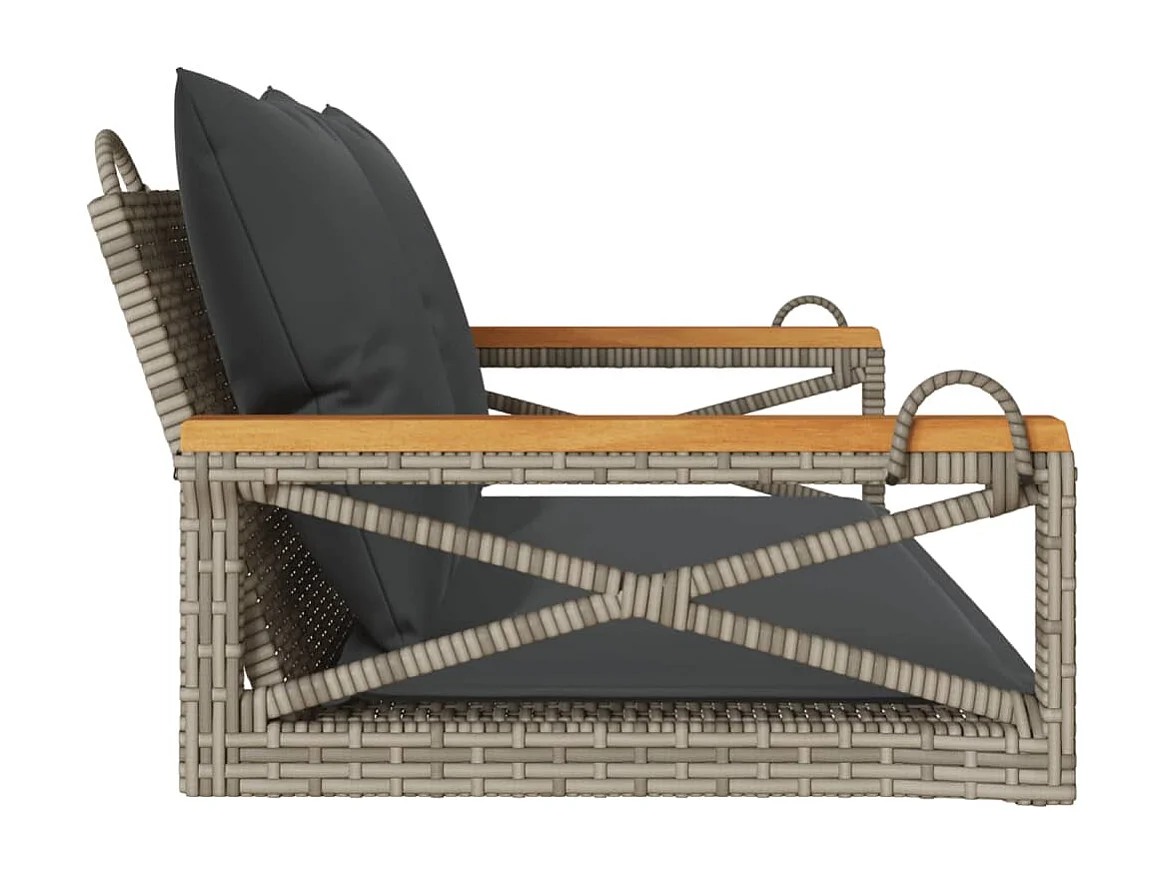 Altalena con cuscini grigi 109x62x40 cm in resina intrecciata