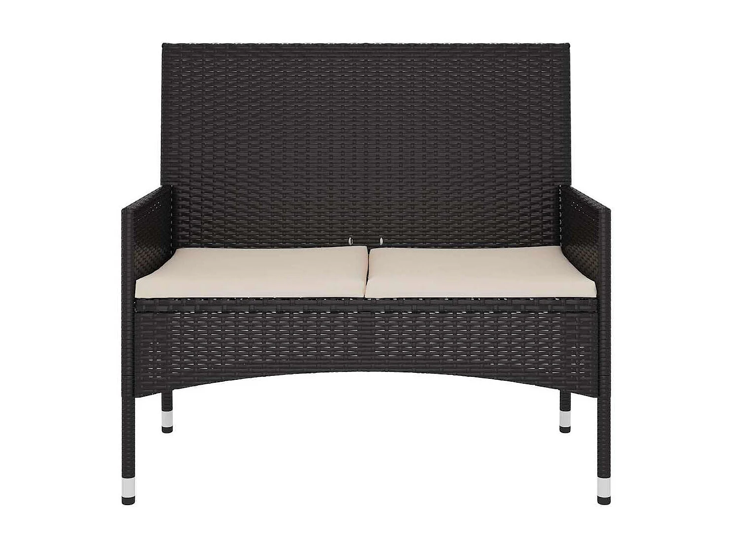 Panca da giardino a 2 posti con cuscini in vimini nero