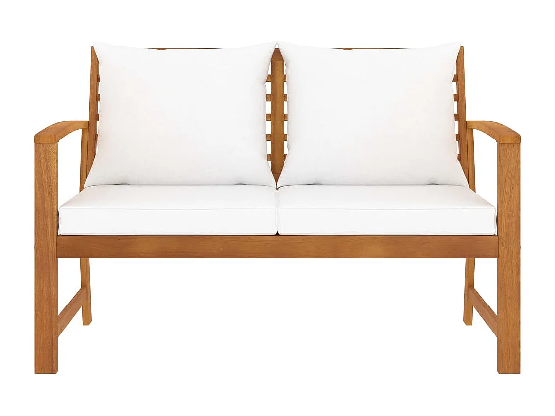 Panca da giardino con cuscino color crema 120 cm Legno massello di acacia