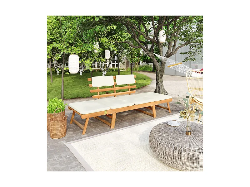 2-in-1 Gartenbank mit Auflagen 190 cm Massivholz Akazie