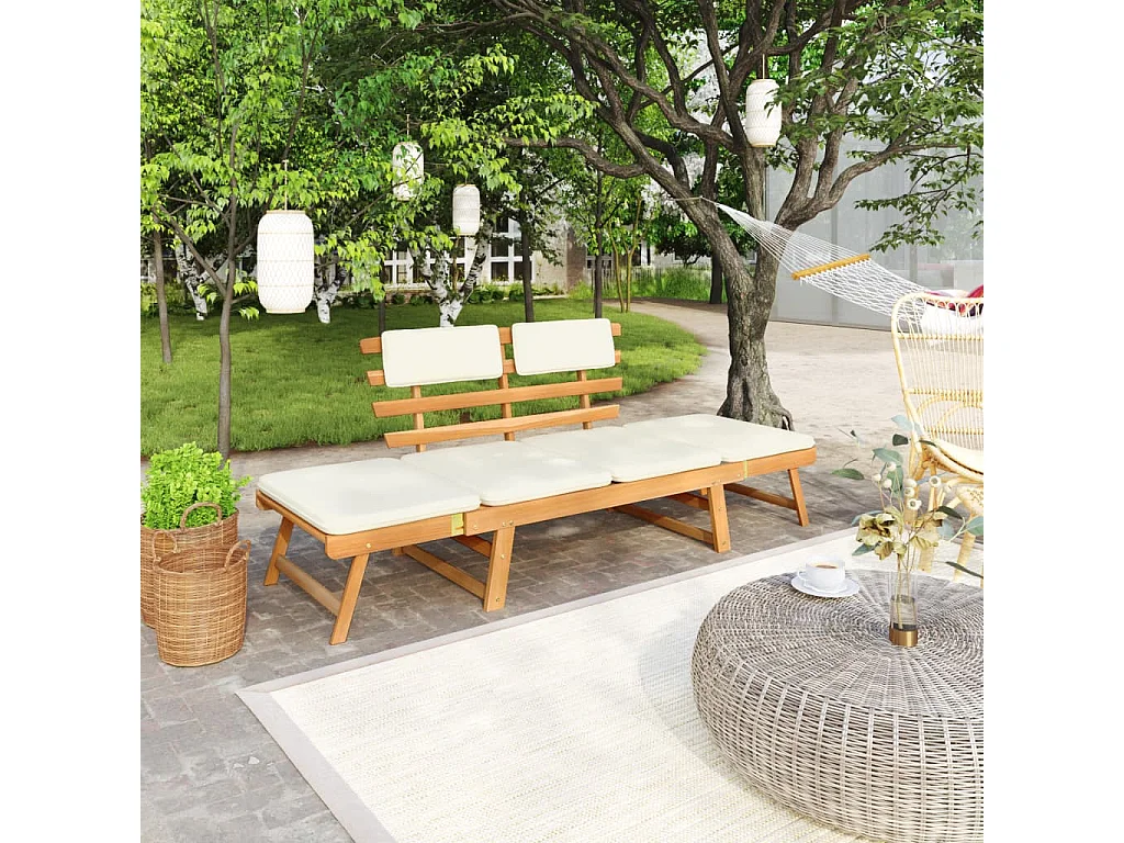 Panca da giardino 2 in 1 con cuscini 190 cm in legno massello di acacia